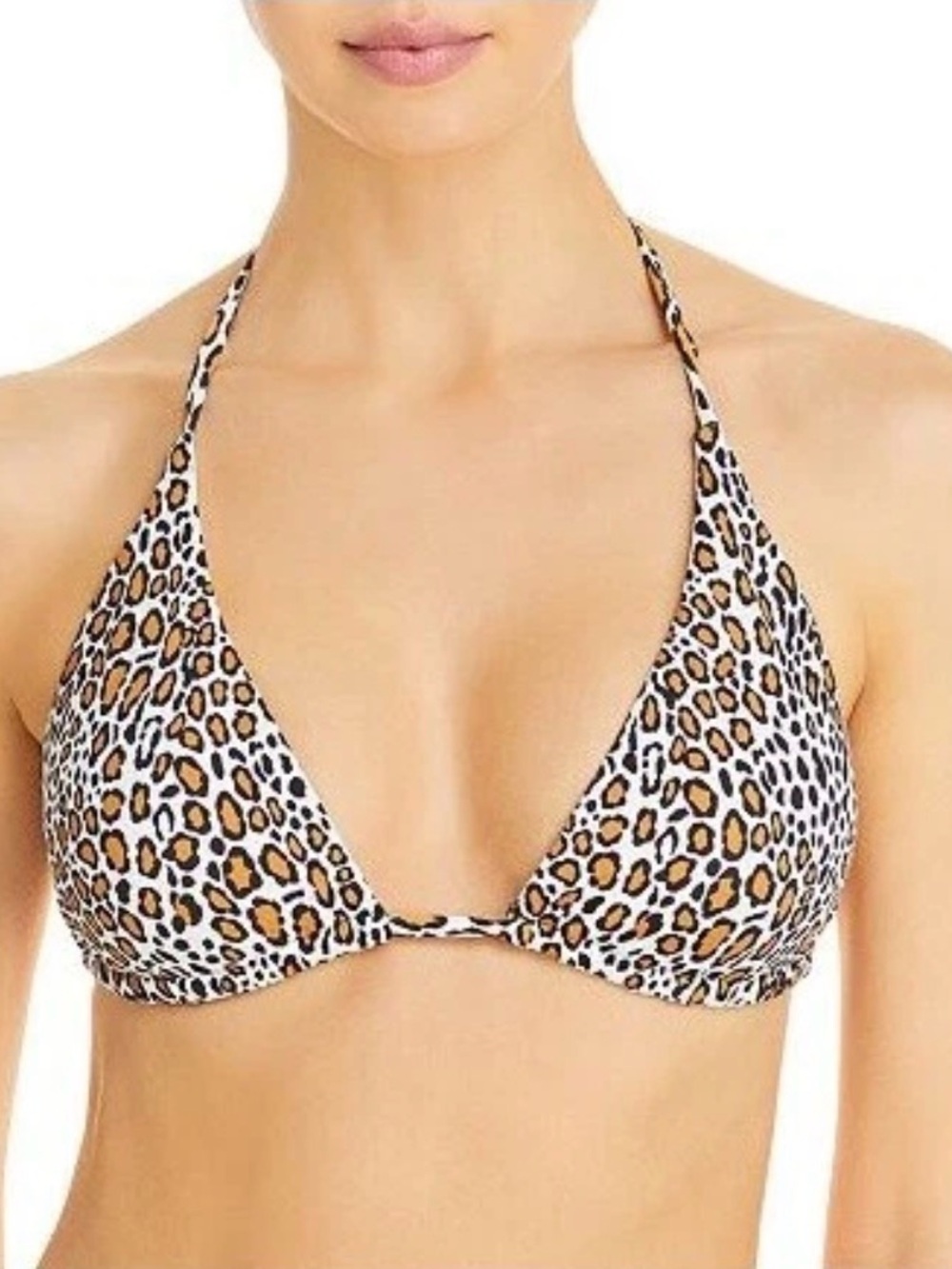Aqua Leopard Print Triangle Halter Swim Top - White/Tan/Black